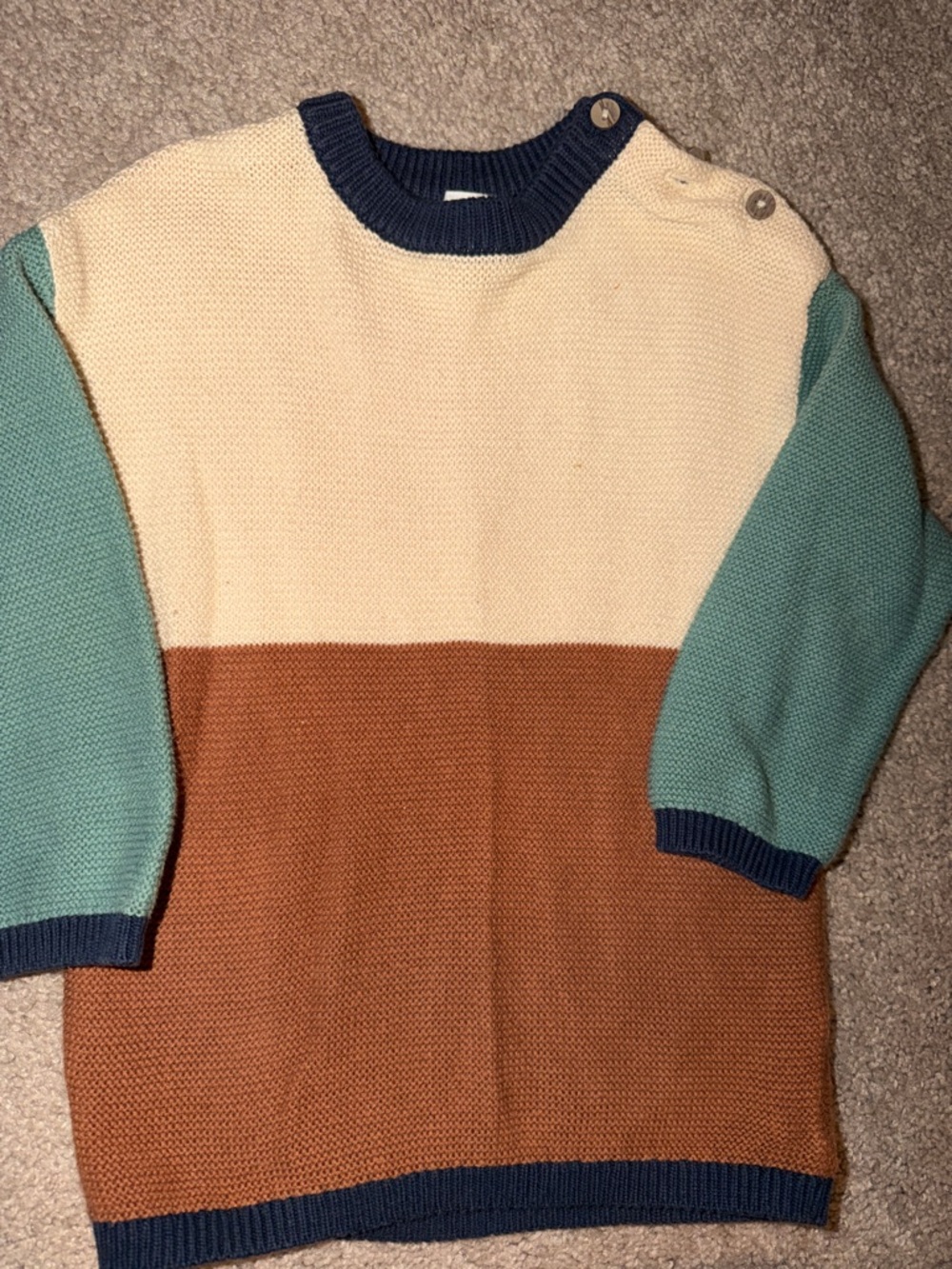 H&M Colorblock Knit Sweater - Cream, Brown, Teal & Navy